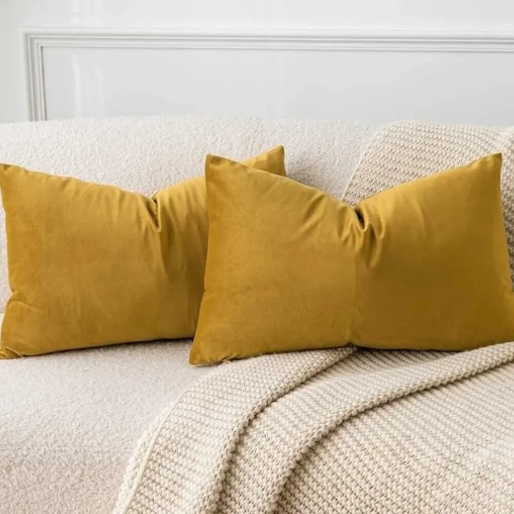 YELLOW SOFT VELVET THROW PILLOW COVERS